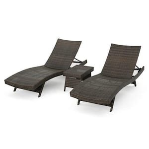 Mixed Mocha 3-Piece Faux Rattan Outdoor Chaise Lounge and Table Set