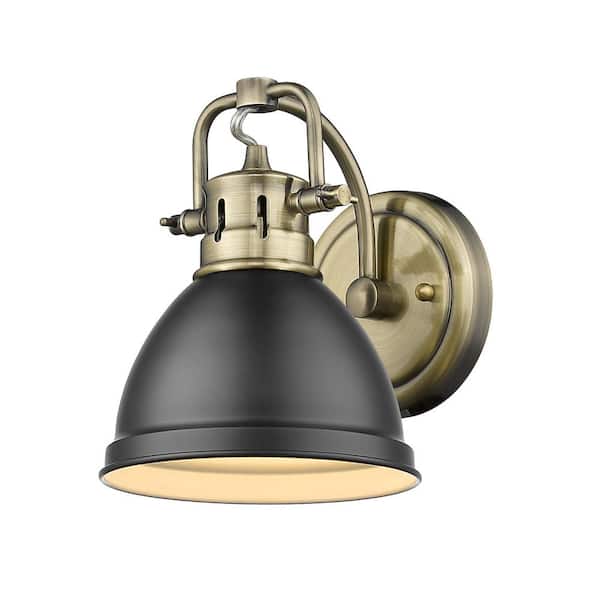 Golden Lighting Duncan Collection Aged Brass 1-Light Bath Sconce Light with Matte Black Shade