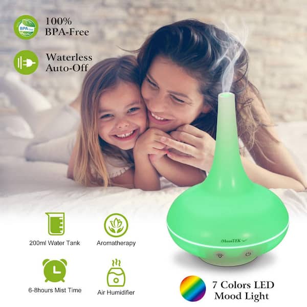 cenadinz 0.05 Gal. 200 ml Cool Mist Humidifier Ultrasonic Aroma Essential  Oil Diffuser with7-Color LED Lights Auto Off DA2D0102HAHE7U - The Home Depot