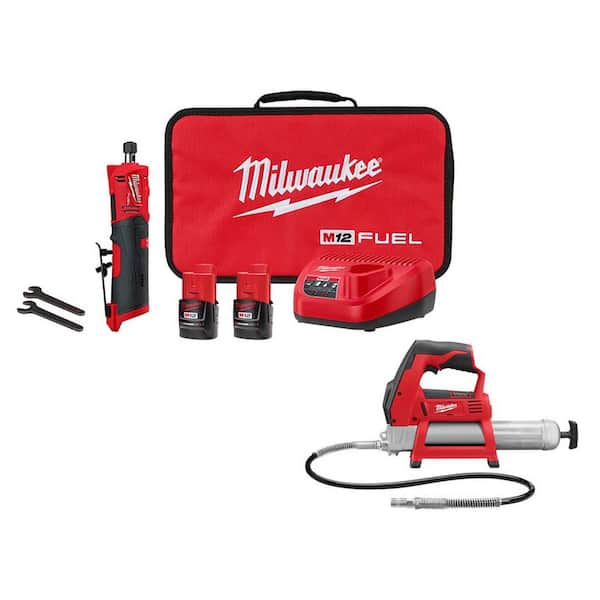 M12 FUEL 12V Lithium-Ion Brushless Cordless 1/4 in. Straight Die Grinder Kit with Grease Gun