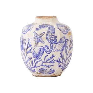 8.5 in. White Nautical Ceramic Decorative Vase