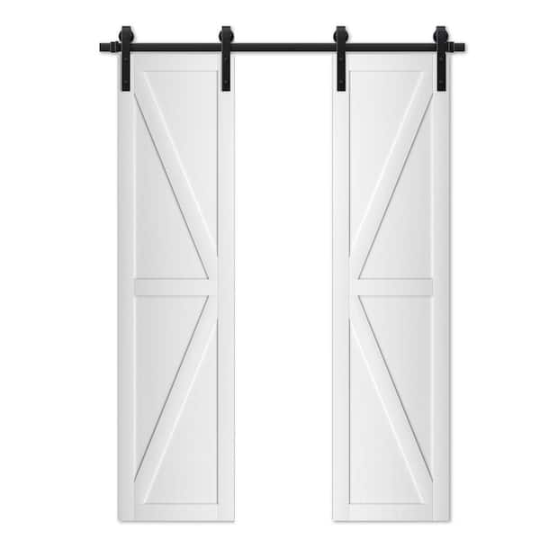 ARK DESIGN 42 in. x 84 in. Paneled MDF Wood Finished K Shape Assembled Split double Sliding Barn Doors with Hardware Kit