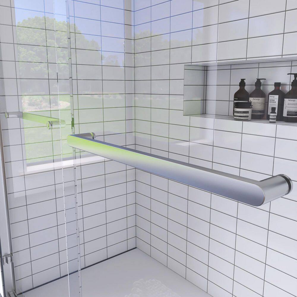 60" Chrome Frameless Double Sliding Shower Door with Clear Glass