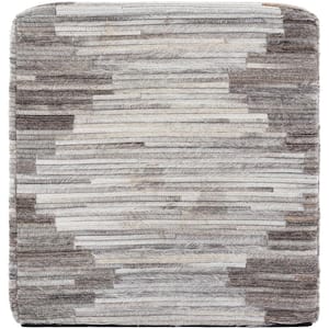 Olamon Abstract Taupe Hair On Hide Cube Accent Pouf
