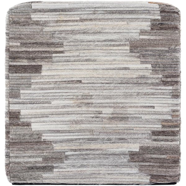 Artistic Weavers Olamon Abstract Taupe Hair On Hide Cube Accent Pouf