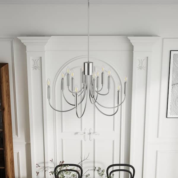 19.68 in. Classic Industrial 12 Light Nickel Iron Candle Chandelier for Dining Room Kitchen Island