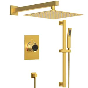 2-Spray Patterns 10 in. Dual Shower Head Wall Mount Fixed Shower Head 2.5 GPM with Handheld in Brushed Gold