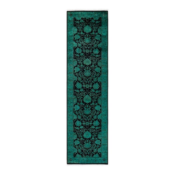 Overdyed Black 2 ft. 7 in. x 10 ft. 3 in. Wool Indoor Area Rug