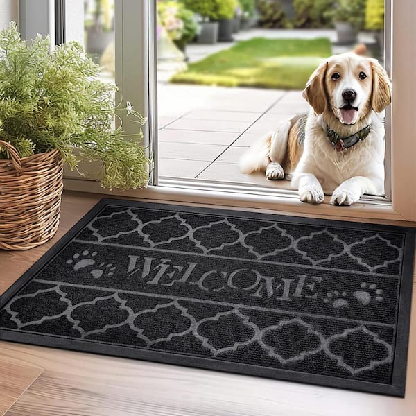 Geo Welcome 24 in. x 35 in. Black Waterproof Door Mat