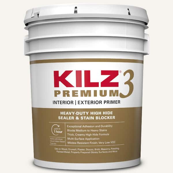 KILZ PREMIUM 5 Gal. White Interior/Exterior Primer, Heavy-Duty High Hide Sealer, and Stain Blocker
