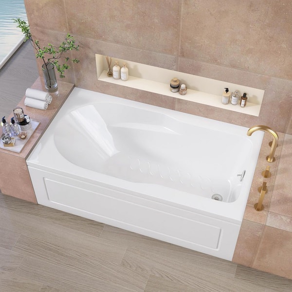 60 in. x 32 in. Rectangular Alcove Soaking Bathtub Acrylic Bathroom Soaking Bath Tub with Left Drain in White