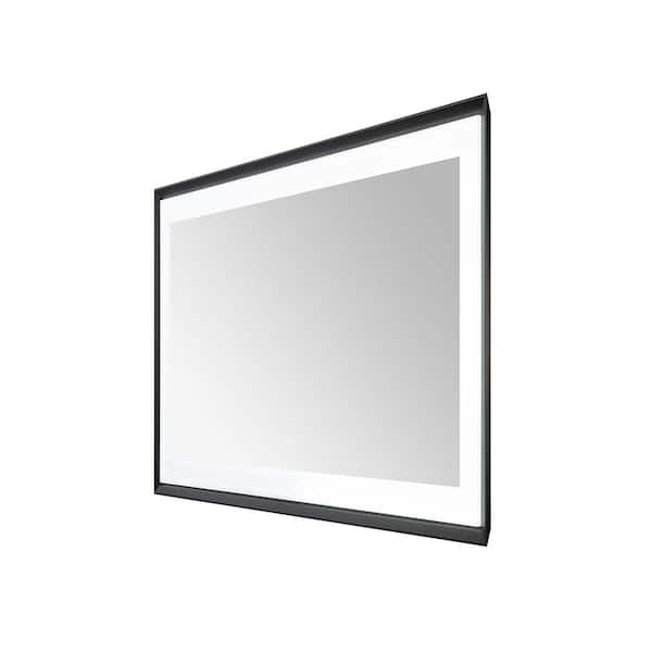 Madison 48 in. W x 36 in. H Rectangular Framed Wall Mount Bathroom Vanity Mirror in Matte Black LED Lighted Defogger