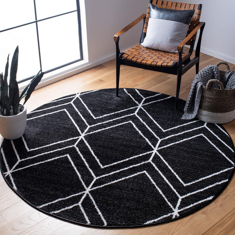 Adirondack 4 ft. x 4 ft. Round Black/Ivory Diamond Area Rug price history on PriceWatchPro