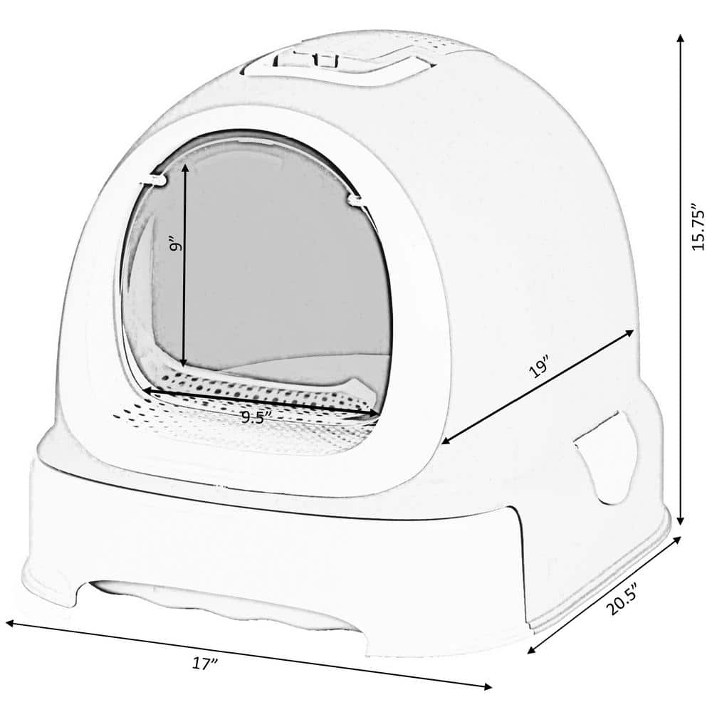 Gray and White Fully Enclosed Hooded Litter Pan with Front Entry