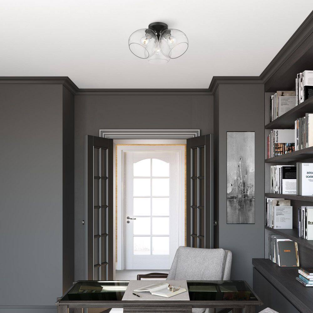 Catania Black and Clear Glass 3-Light Semi-Flush Mount