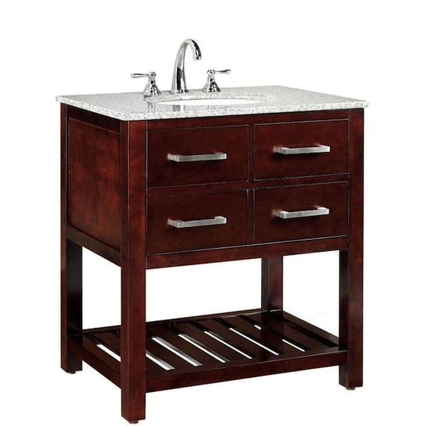 Home Decorators Collection Fraser 31 in. W x 21-1/2 in. D Bath Vanity in Espresso with Solid Granite Vanity Top in White