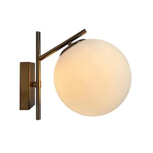 Kinich 1-Light Brass Wall Sconce with White Glass Globe