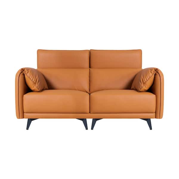 HOMESTOCK 64.76 in. Faux Leather, 2-Seater Loveseat Couch