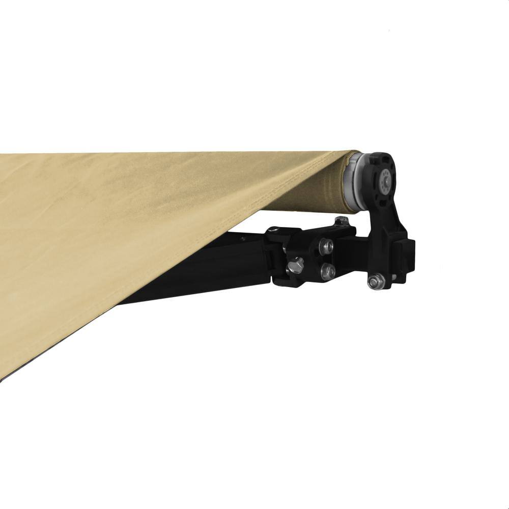Ivory Retractable Patio Awning with Black Frame and Manual Crank