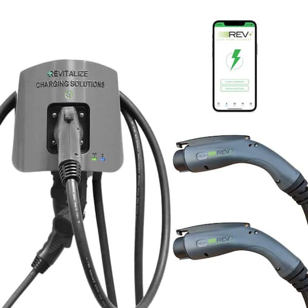 REV+ REV+ Dual-Port, Level 2, Electric Vehicle Smart Charger, 50 Amps, WiFi/Bluetooth, UL Listed, Mobile App Integration