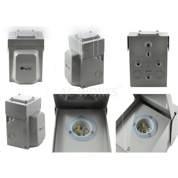 Ac Works 30 Amp Locking 4 Prong L14 30 Metal Heavy Duty Generator Transfer Switch Inlet Box Asl1430pbx D The Home Depot