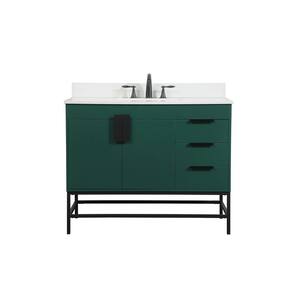 Simply Living 42 in. W x 22 in. D x 33.5 in. H Bath Vanity in Green with Ivory White Engineered Marble Top