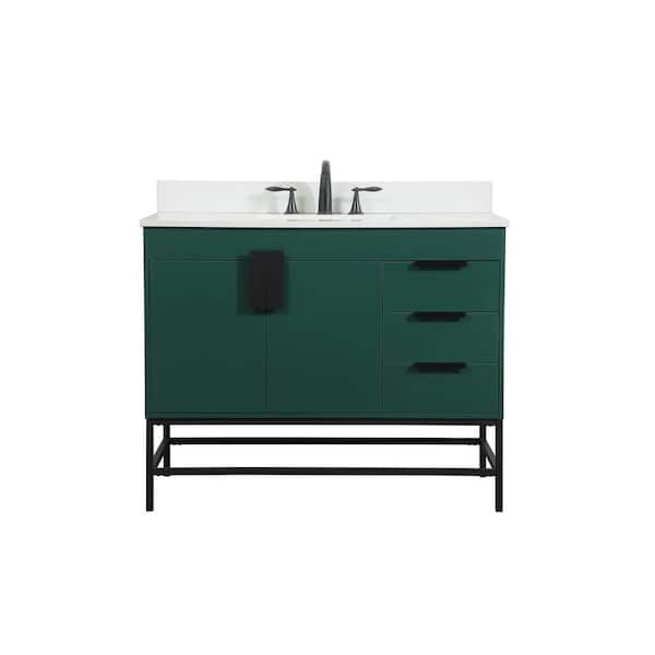 Unbranded Simply Living 42 in. W x 22 in. D x 33.5 in. H Bath Vanity in Green with Ivory White Engineered Marble Top