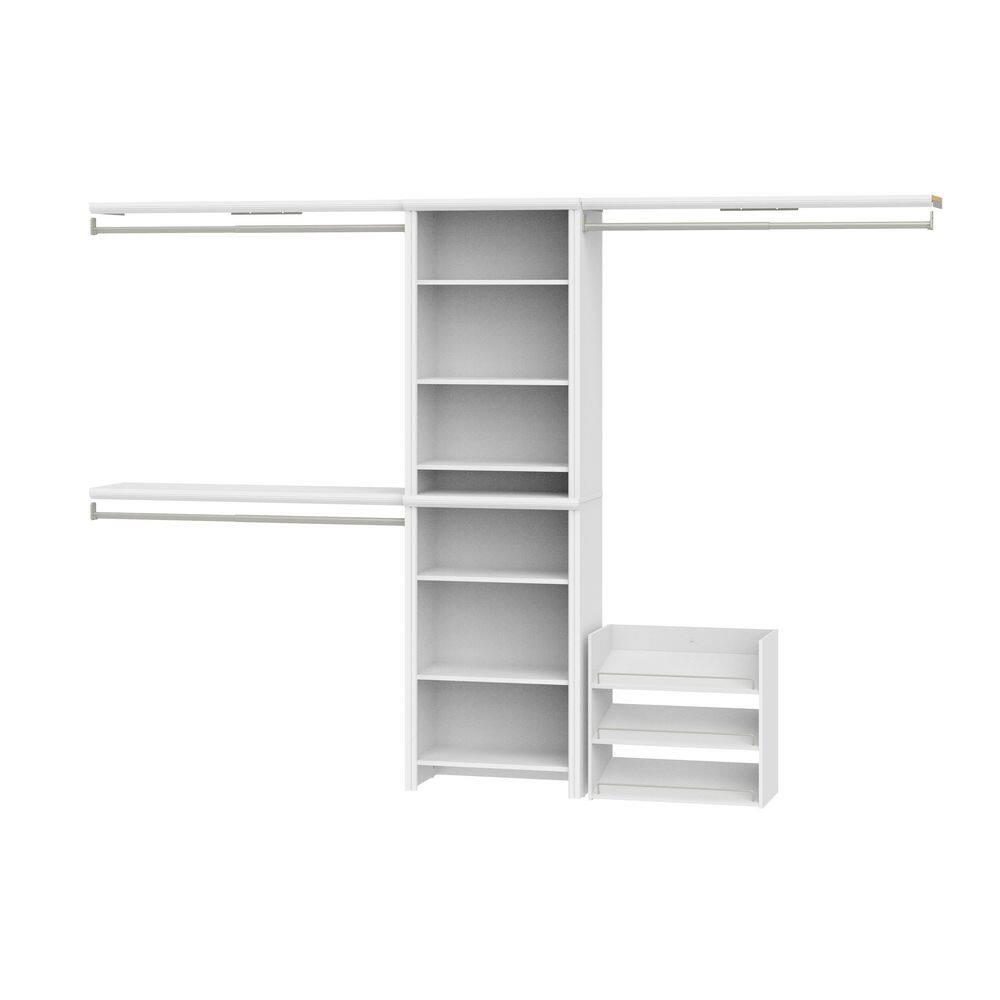 Impressions 55.12-121.12 in. W White Adjustable 14-Shelf Wood Closet System with Shoe Storage
