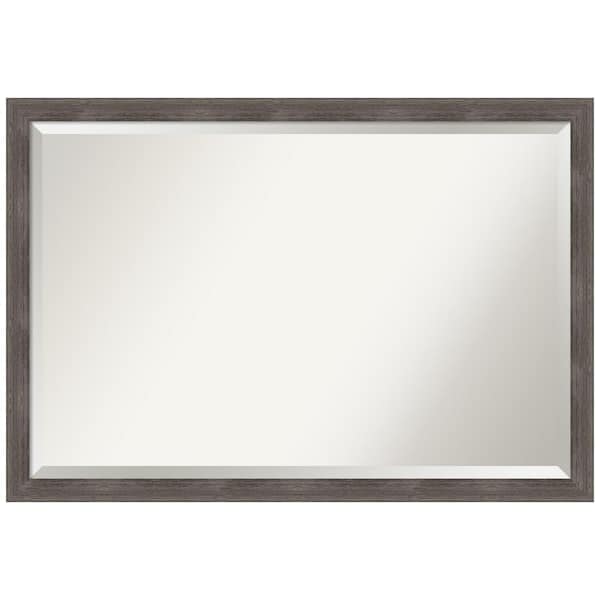 Amanti Art Pinstripe 26.50 in. x 38.50 in. Rustic Rectangle Framed Lead Grey Bathroom Vanity Wall Mirror