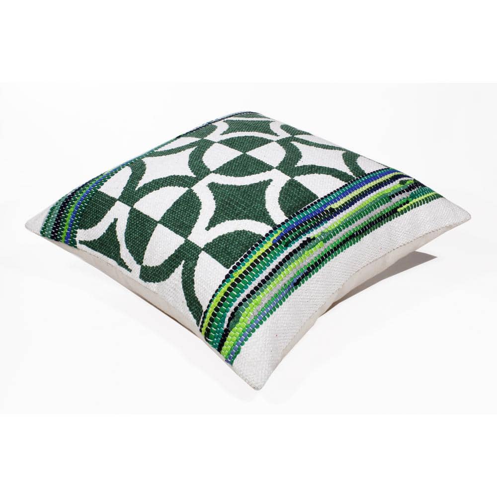 Green Geometric Cotton Blend Square Throw Pillow Set