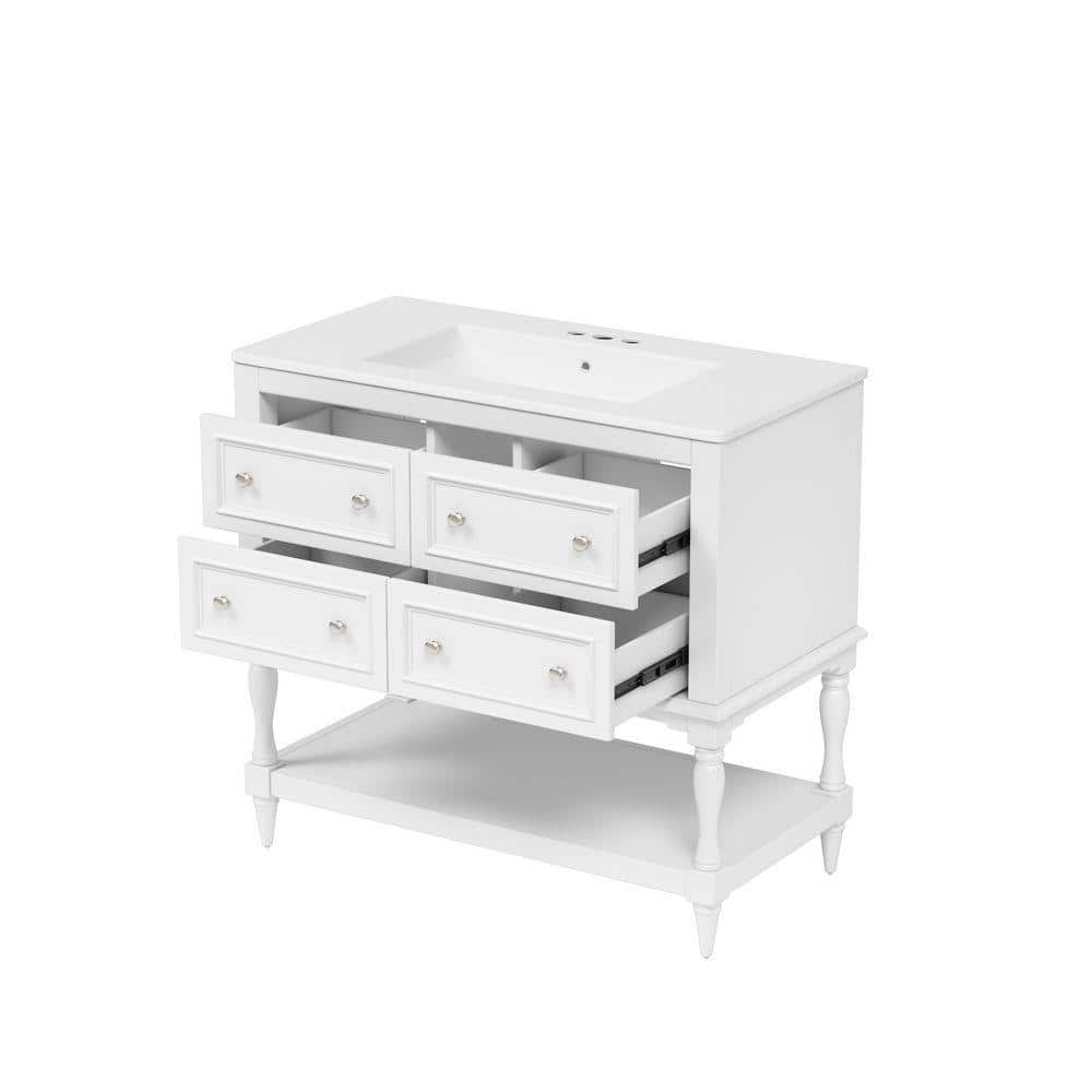 36 in. W x 18 in. D x 34 in. H Bathroom White Linen Cabinet