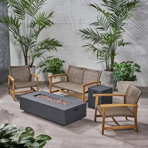 Augusta Natural and Dark Grey 5-Piece Wood Patio Fire Pit Seating Set