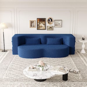 Polibi 78 in. Square Arm Teddy Sofa in Black with Convertible