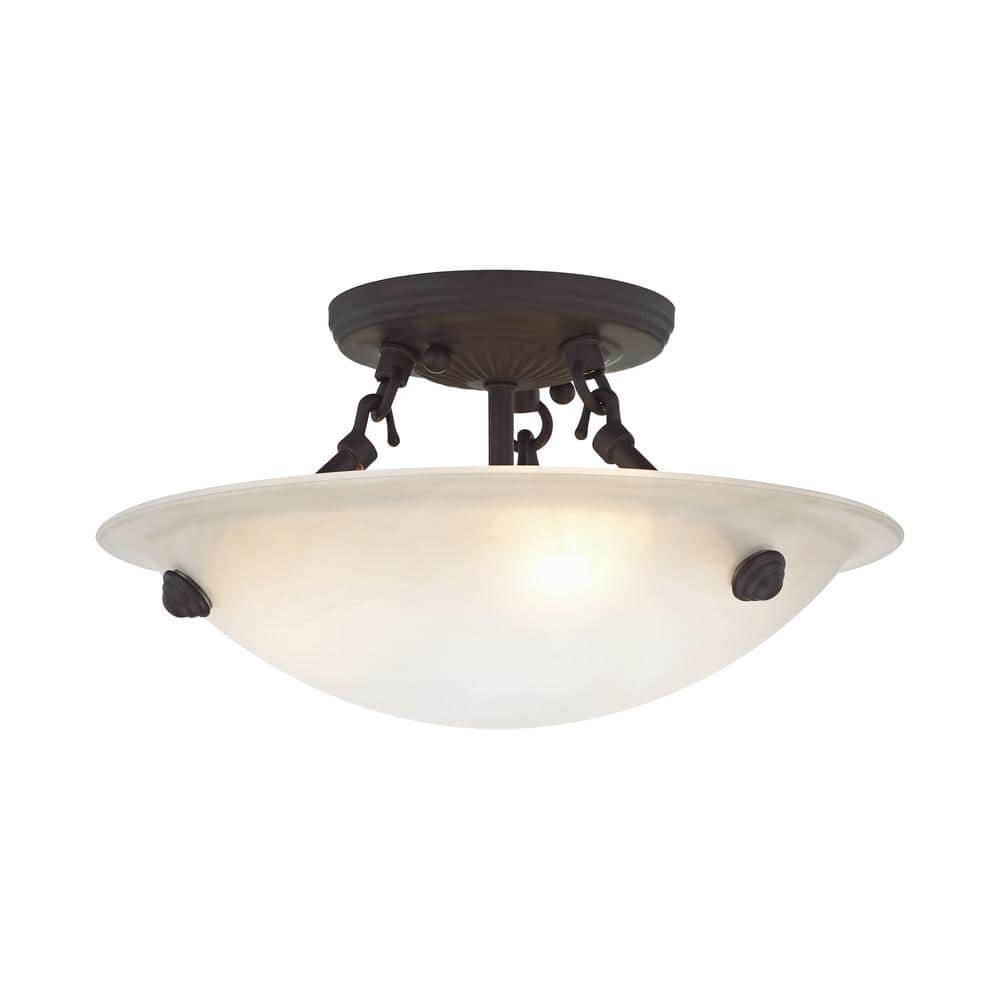 Oasis Honey Alabaster Glass 12" Bronze LED Semi-Flush Mount