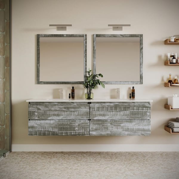 Formosa 70 in. Wall Mount Floating Double Bath Vanity Cabinet without Top in Sage Gray