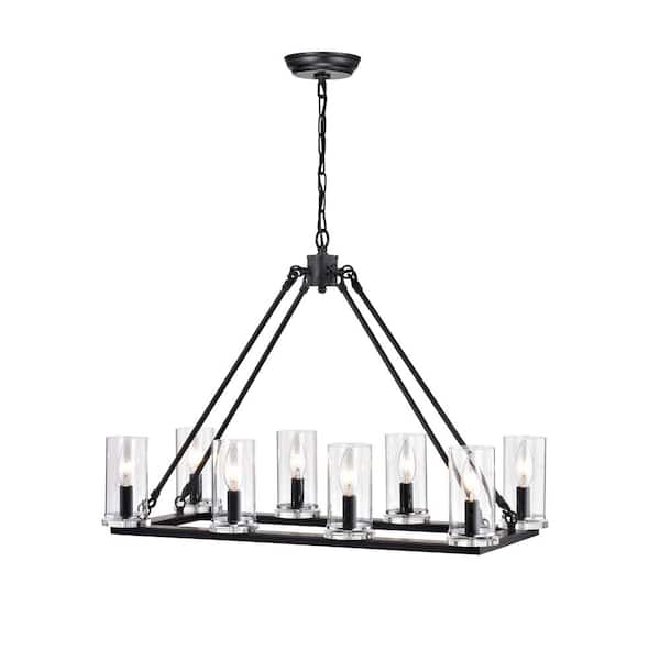GREENVILLE SIGNATURE Sakima 8-Light Black Chandelier for Kitchen Island with No Bulbs Included