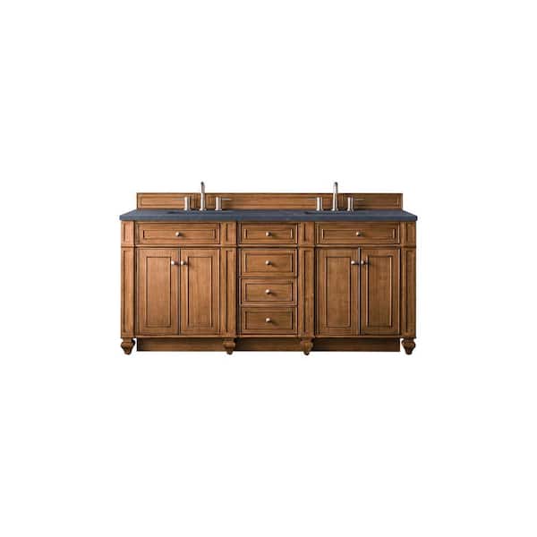 James Martin Vanities Bristol 72 in. W x 23.5 in. D x 34 in. H Double Bathroom Vanity in Saddle Brown with Charcoal Soapstone Quartz Top