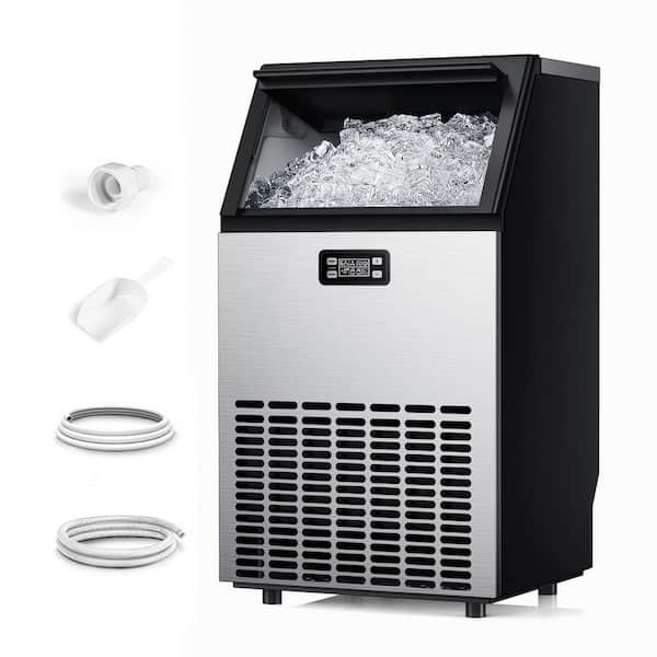 17.52 in. 100 lb./24H Full Size Cubes Freestanding Ice Maker in Silver, 33 lb Storage,3 Ice Sizes and Ice Retention