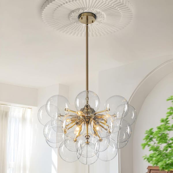 Bublume 8 Lights Gold Modern Clear Glass Globe Bubble Chandelier for Entryway and Hall