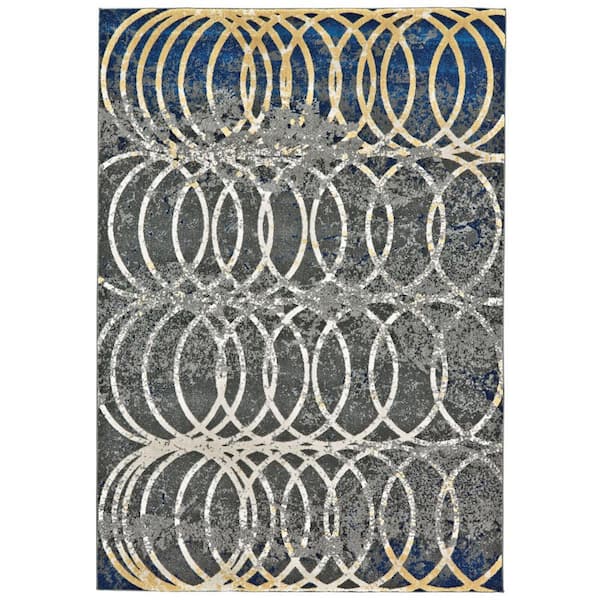 10 ft. x 13 ft. Gray, Ivory, Blue Geometric Area Rug