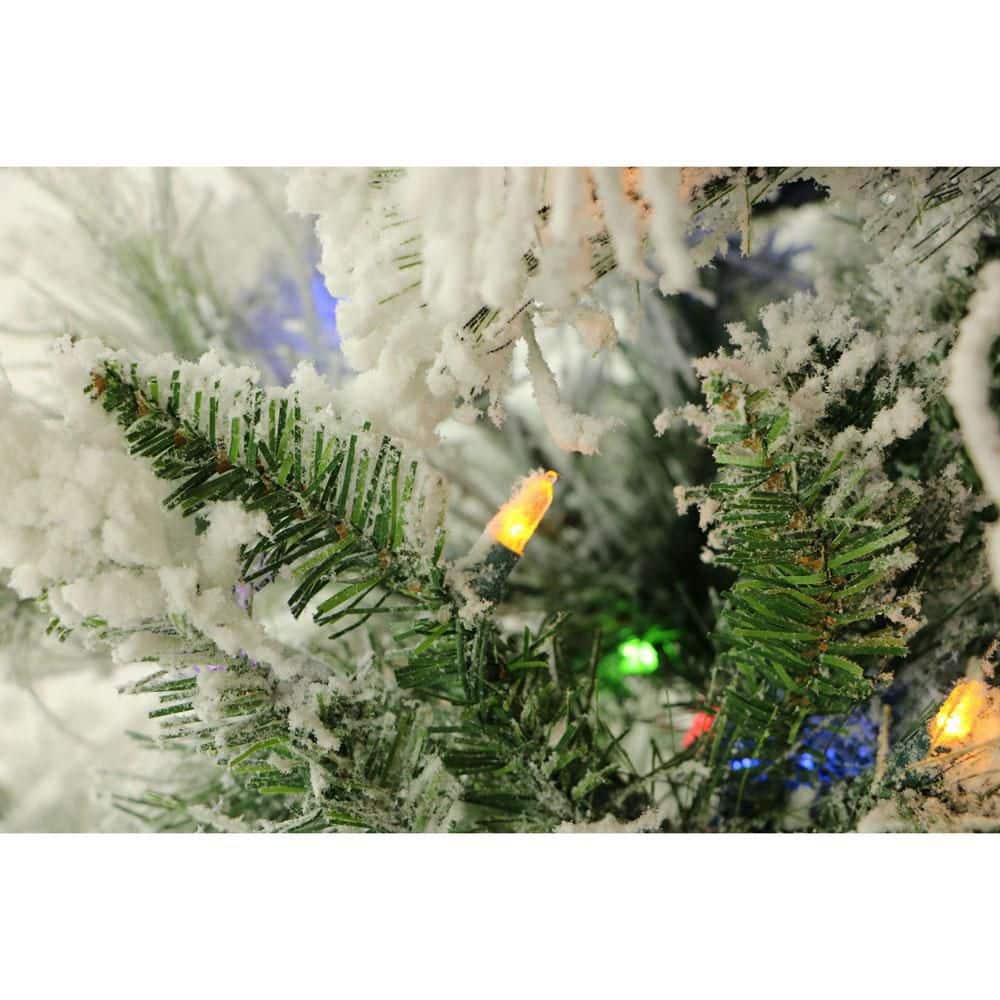 9 ft Snowy Pine Flocked Artificial Christmas Tree with Multi-Color LED Lights
