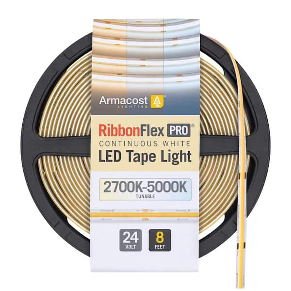 Armacost Lighting RibbonFlex Pro 24V Tunable White COB 8.2 ft Hardwired Dimmable Cuttable Color-Changing Integrated LED Strip Light Tape