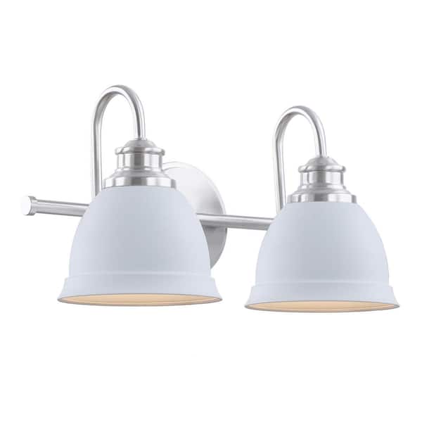Aspen Creative Corporation 16-1/2 in. 2-Light Satin Nickel Vanity Light with White Metal Shade