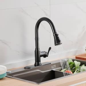 Single Handle Pull Down Sprayer Kitchen Faucet with Deckplate Gooseneck Swivel Spout in Oil Rubbed Bronze