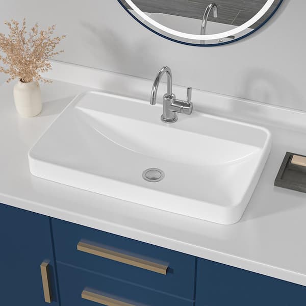 Glacier Bay 24 in. x 15 in. Ceramic Rectangular Vessel Bathroom Sink in White