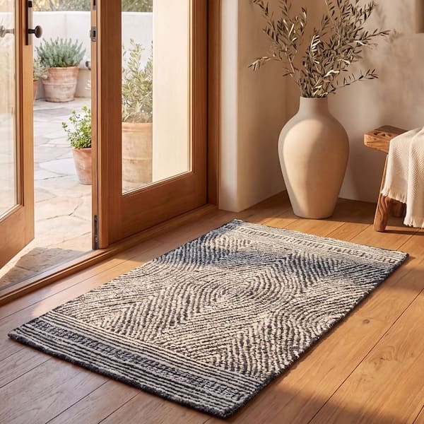 Abstract Ivory/Charcoal Doormat 2 ft. x 3 ft. Geometric Area Rug