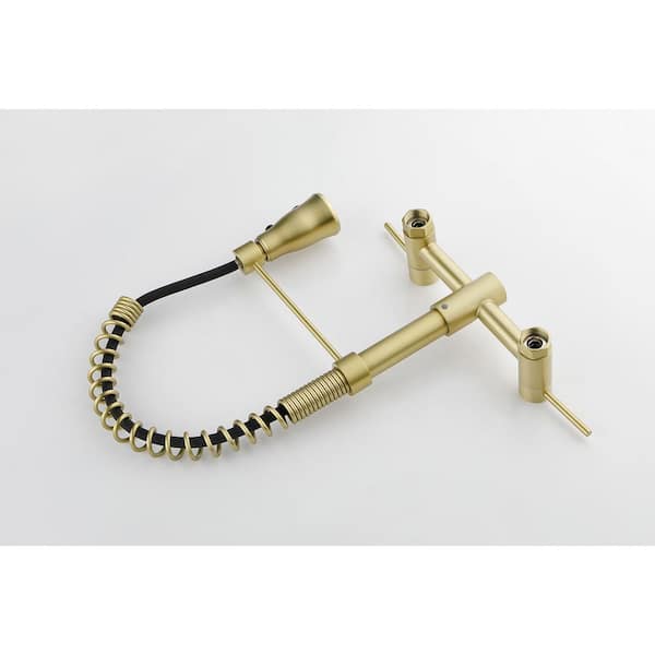 Single Handle Bridge Kitchen Faucet in Brushed Gold