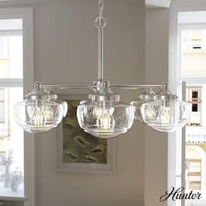 Saddle Creek 6-Light Brushed Nickel Schoolhouse Chandelier with Clear Seeded Glass Shades