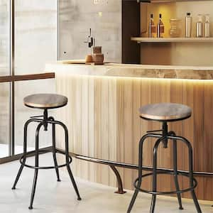 AMA 30 in. Oak Wood Grain Backless Metal Frame Adjustable Height Bar Stool (Set of 2)