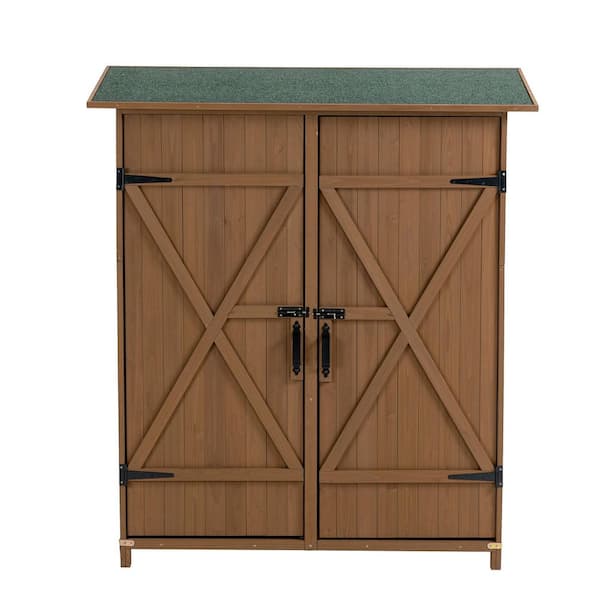 Siavonce 2 ft. W x 4.7 ft. D Outdoor Storage Shed with Lockable Door, Wood Storage Shed Detachable Shelves, Brown (7.52 sq. ft.)